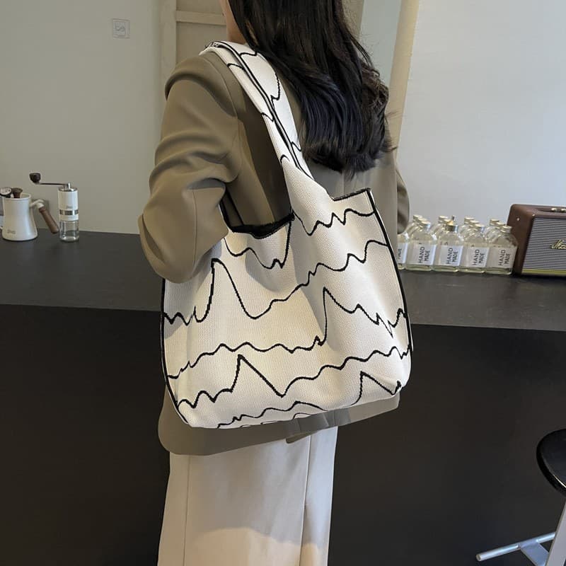 A4トートバッグ 波線模様 キャンバス トートバッグ