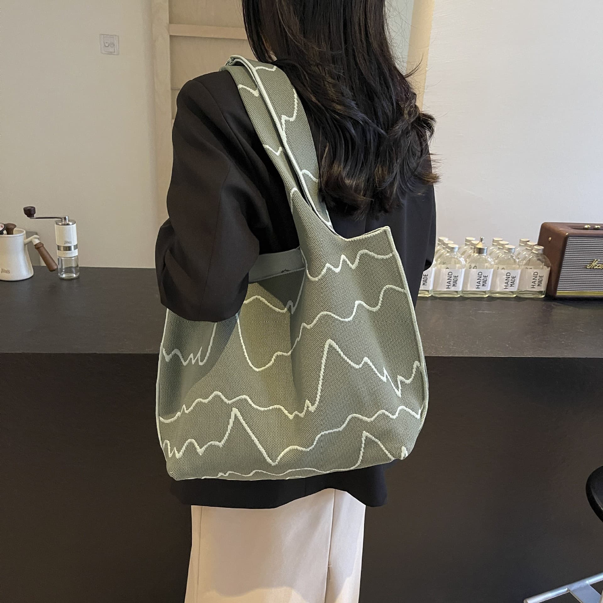 A4トートバッグ 波線模様 キャンバス トートバッグ