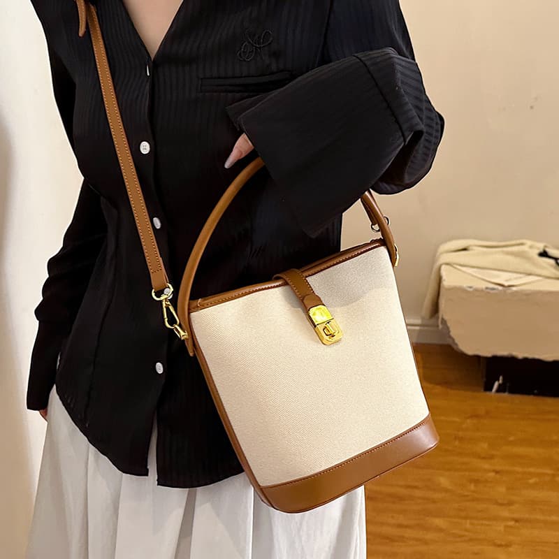 A4トートバック 上品シンプル キャンバス バケツ型トートバッグ