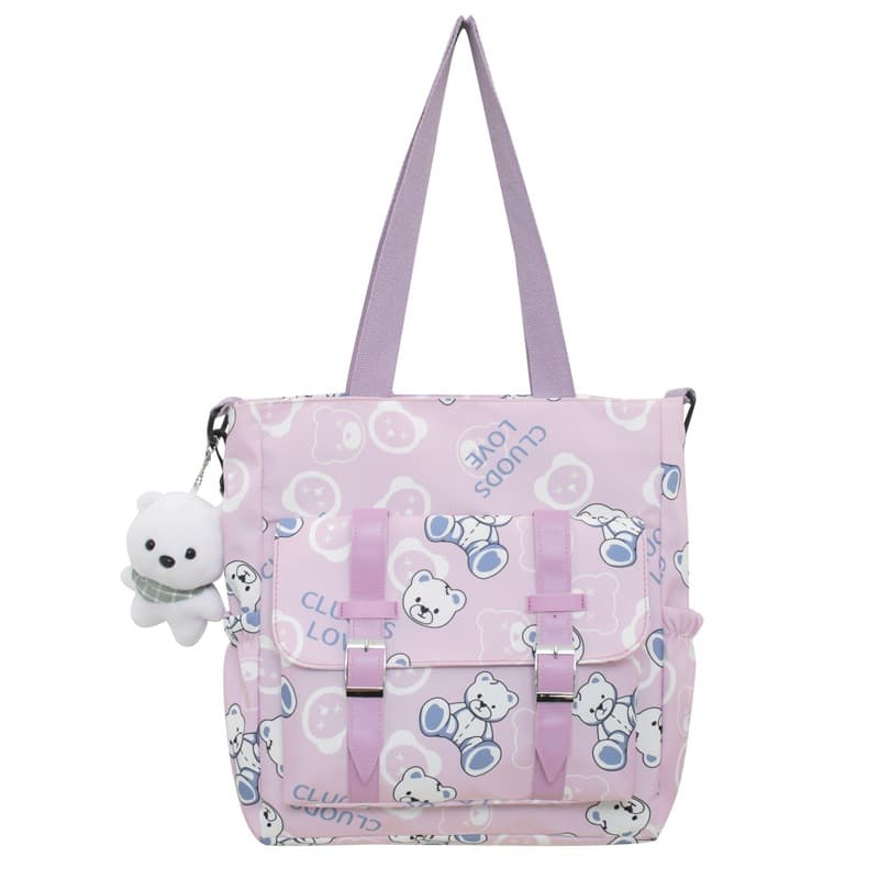 A4トートバッグ くまさん模様のふわもこポケットトート