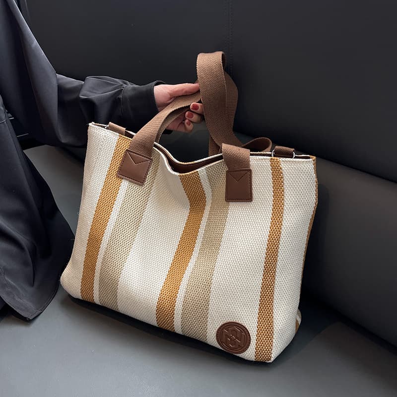 A4トートバック 大容量 ストライプ キャンバス トートバッグ