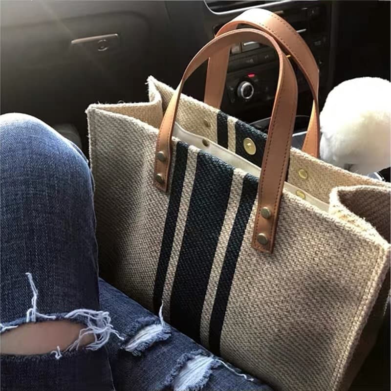 A4トートバック ストライプ柄キャンバス地トートバッグ
