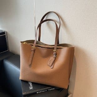 A4トートバッグ シンプル大容量レザー調トートバッグ